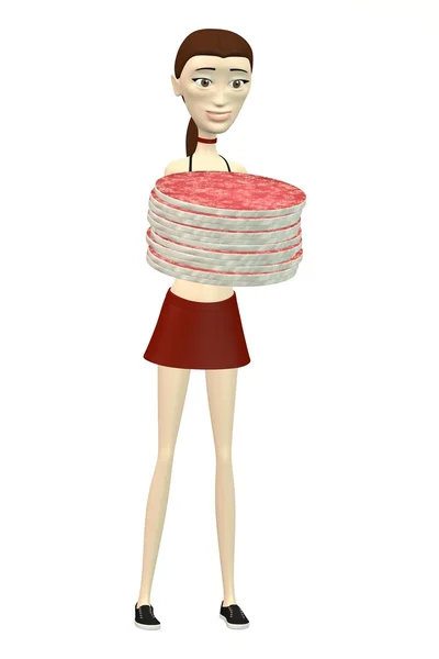 3d render of cartoon character with salami — Stock Photo, Image
