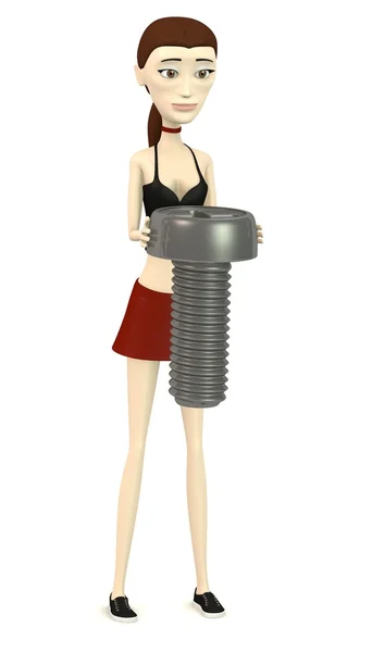 3d render of cartoon character with screw — Stock Photo, Image