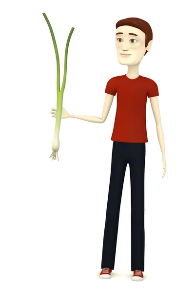 3d render of cartoon character with spring onion — Stock Photo, Image