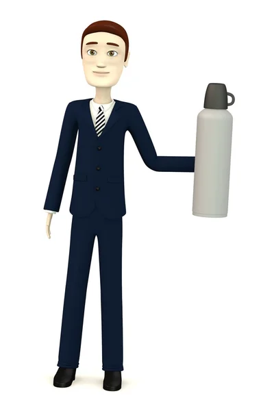 Renderização 3d de personagem de desenho animado com garrafa termo — Fotografia de Stock
