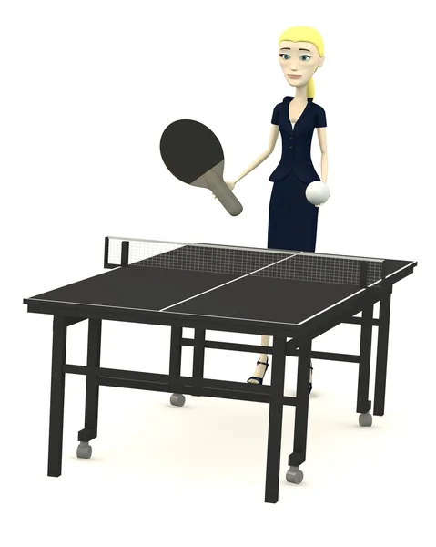 3D vykreslení kreslené postavičky s stolní tenis — Stock fotografie