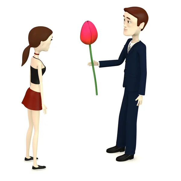 3d renderização de characer desenhos animados com tulipa — Fotografia de Stock