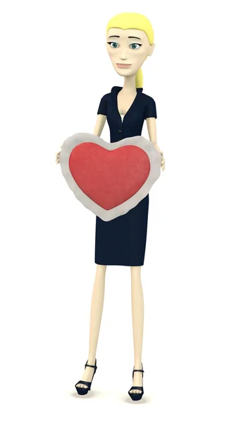 3d render of cartoon character with heart pillow — Stock Photo, Image