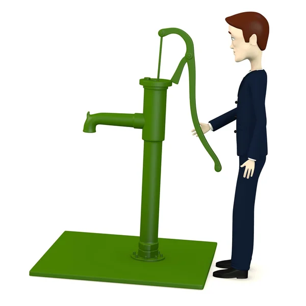 3d render of cartoon character with water pump — Stock Photo, Image