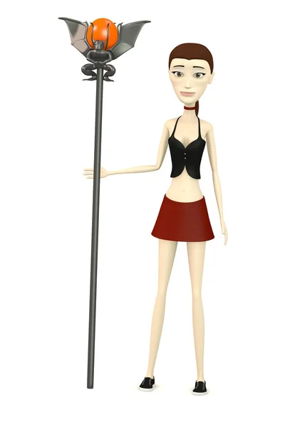 3d renderizado de personaje de dibujos animados con el personal — Foto de Stock