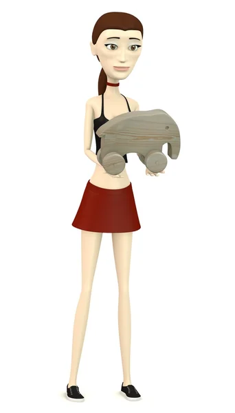 Renderização 3d de personagem de desenho animado com brinquedo de elefante — Fotografia de Stock
