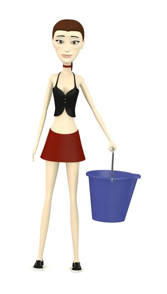 3d render of cartoon character with bucket — Stock Photo, Image