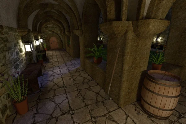 3D render kloster innergården — Stockfoto