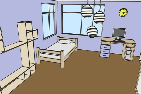 Cartoon afbeelding van jongens kamer — Stockfoto