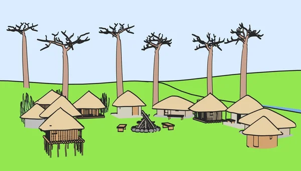 Карикатура на африканскую деревню — стоковое фото