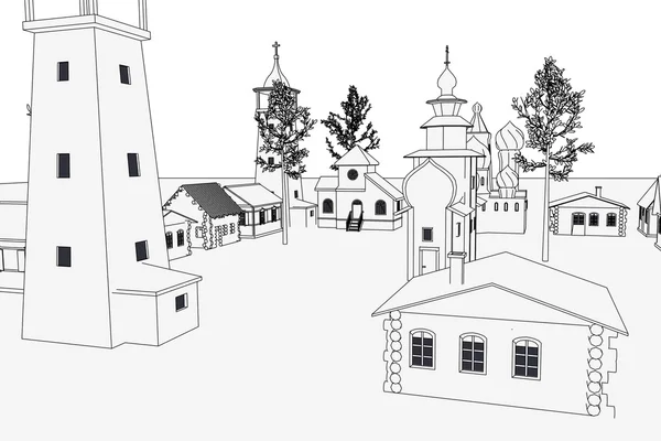 Cartoon image of russian village — Stock Photo, Image