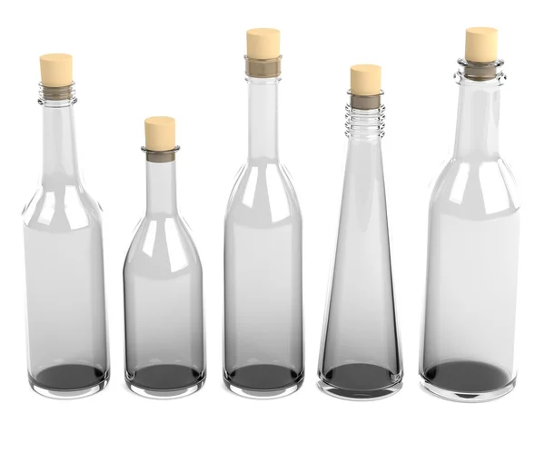 Rendering realistico 3d di bottiglie di vetro — Foto Stock