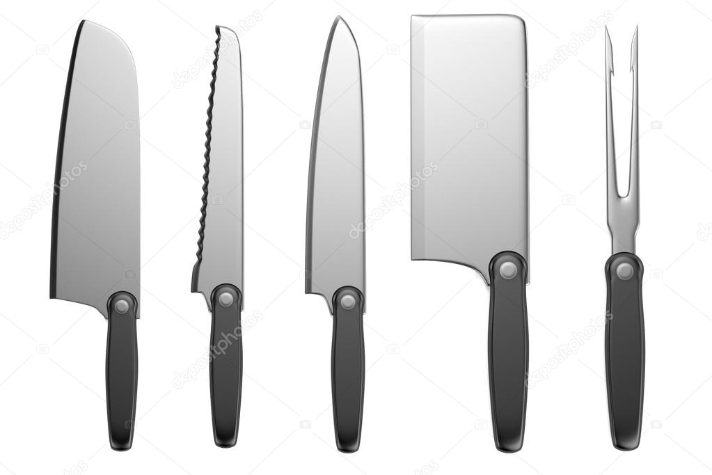 Realistic 3d render of kitchen knives