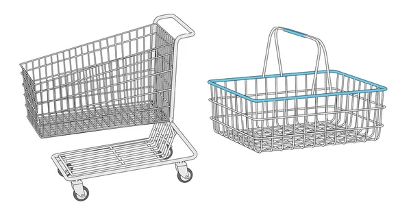 Imagem dos desenhos animados do carrinho de compras e cesta — Fotografia de Stock
