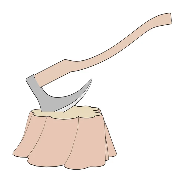 Cartoon image of tree stump with axe — Stock Photo, Image