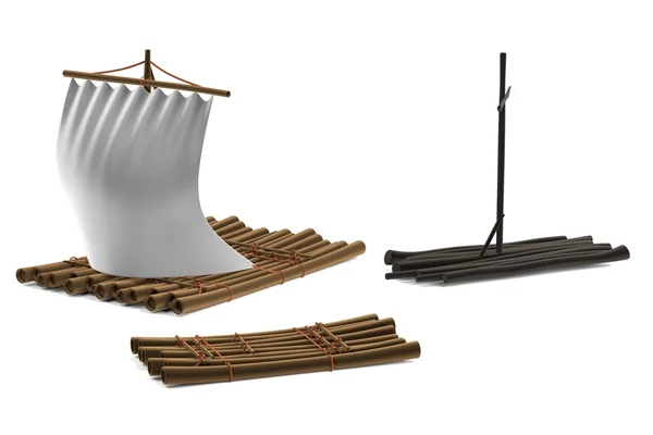 真实的 3d 渲染的木筏 — 图库照片