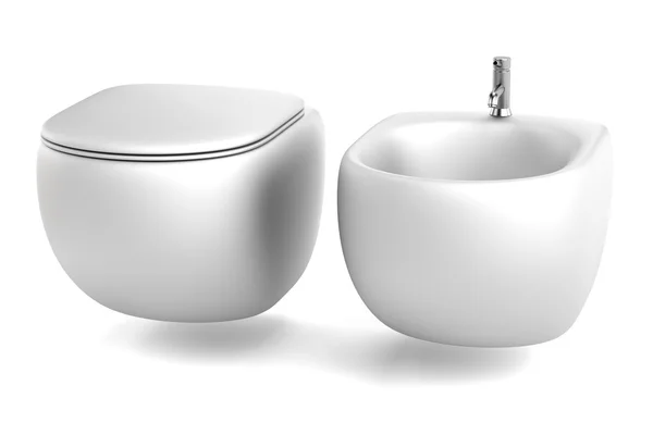Renderização 3d realista de vaso sanitário com bidé — Fotografia de Stock