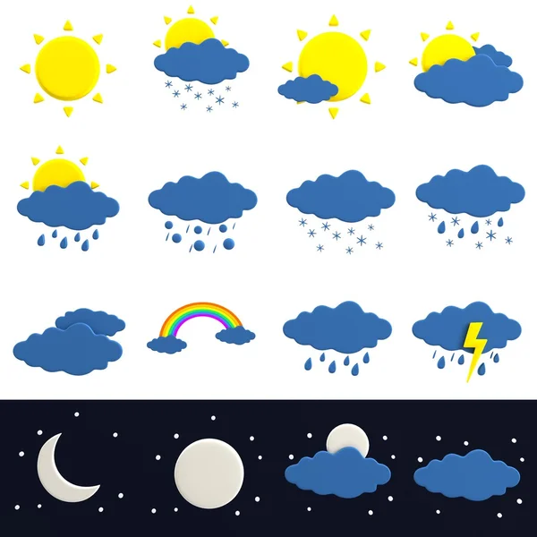 Realistic 3d render of weather icons — Stock Photo, Image