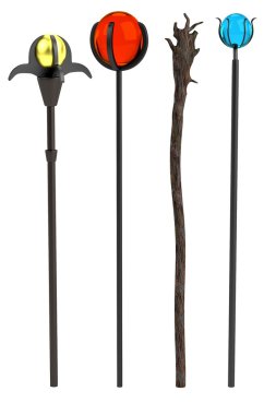 Realistic 3d render of wizards staffs clipart