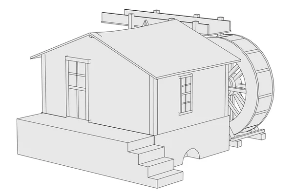 Карикатурное изображение водяной мельницы — стоковое фото
