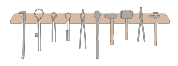 Cartoon image of blacksmith shelf with tools — Stock Photo, Image