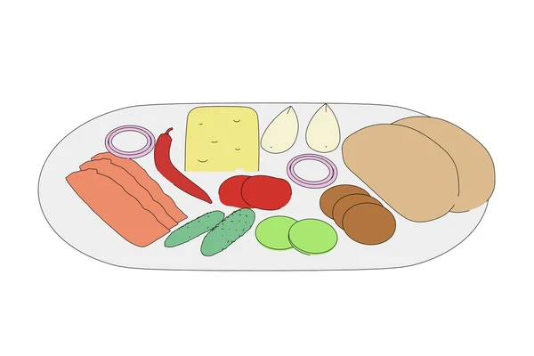 Imagem dos desenhos animados de alimentos na placa — Fotografia de Stock