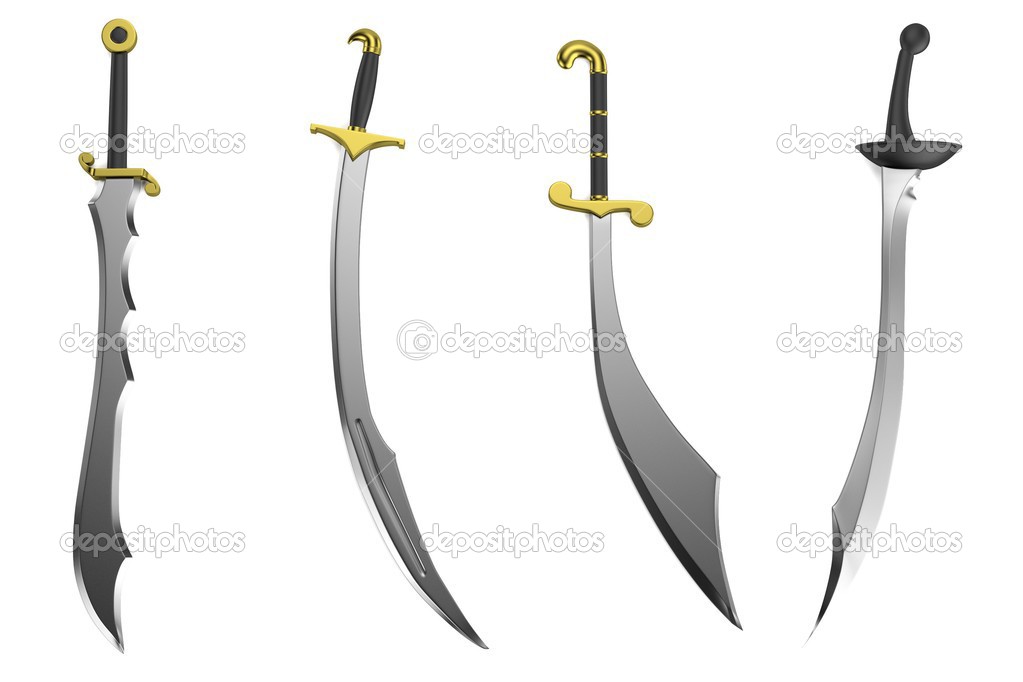 Realistic 3d render of exotic swords