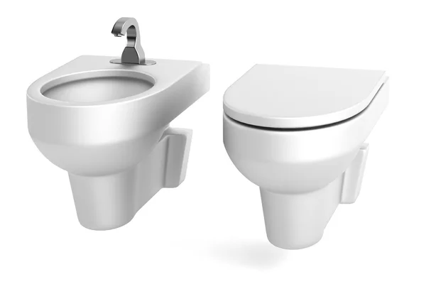 Realista 3d renderizado de inodoro con bidet — Foto de Stock