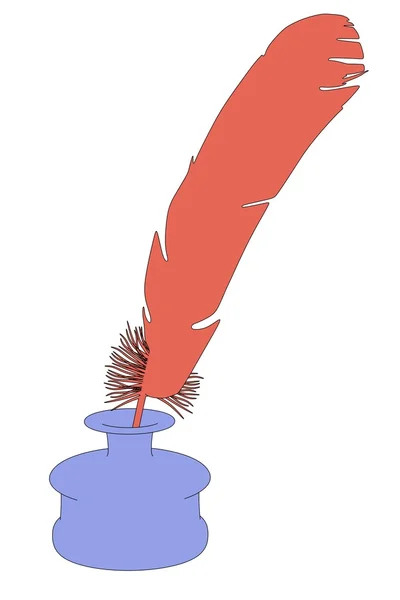 Cartoon illustration of quill with inkpot — Stock Photo, Image