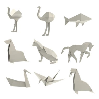 origami hayvan gerçekçi 3d render
