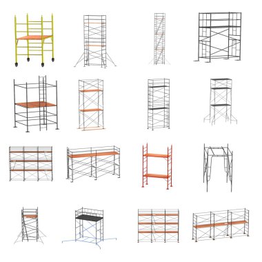 Realistic 3d render of scaffolding set clipart
