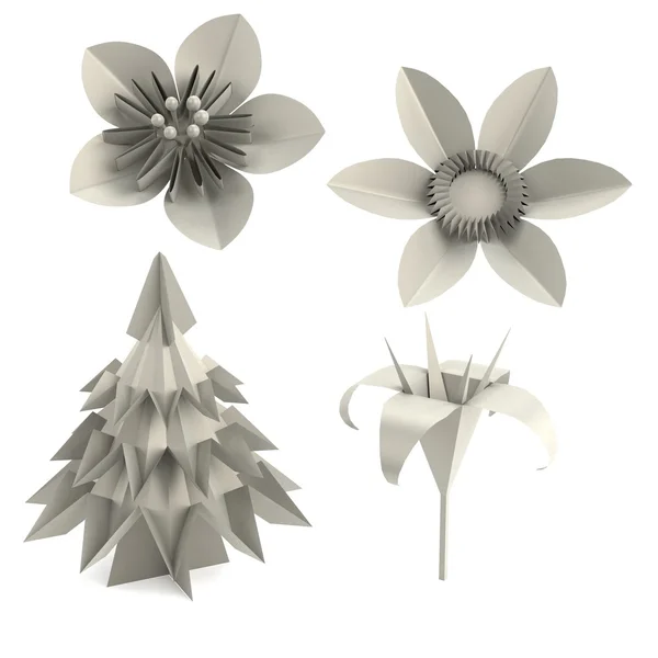 Rendu 3d réaliste de plantes origami — Photo