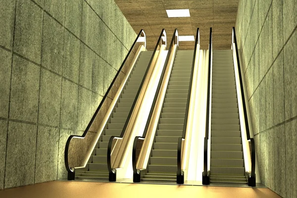 真实的 3d 渲染的自动扶梯场景 — 图库照片