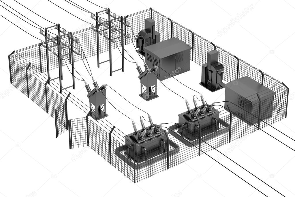 Realistic 3d render of substation