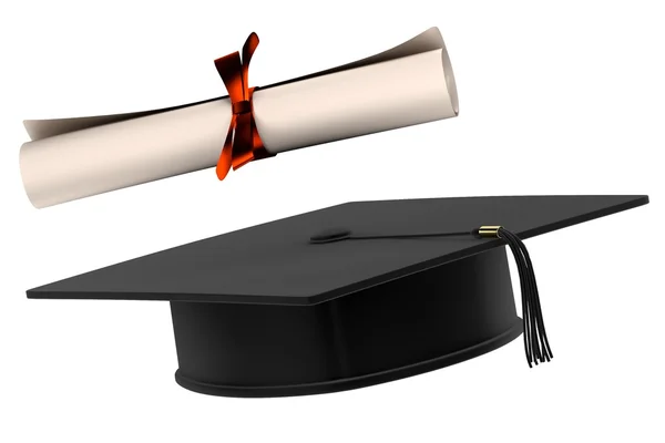 3d render of graduation cap and diploma — Stock Photo, Image