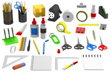 gerçekçi 3d render Kırtasiye araçları