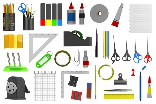 Realistic 3d render of stationery tools — Stock Photo, Image