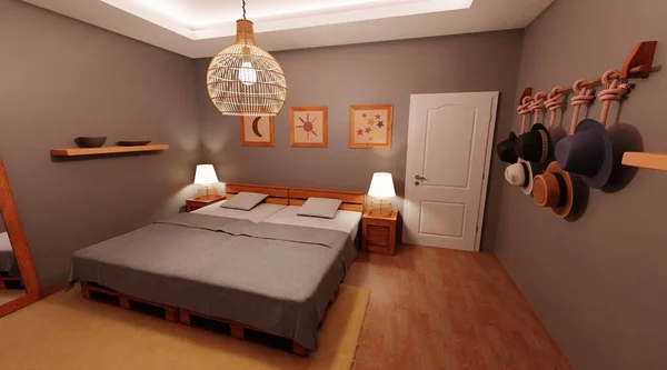 Renderização Realista Interior Quarto — Fotografia de Stock