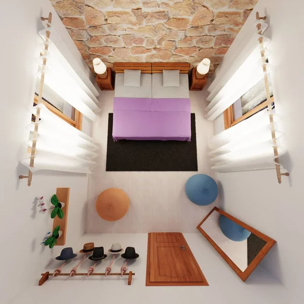 Realistic Render Bedroom Interior — Stock Photo, Image
