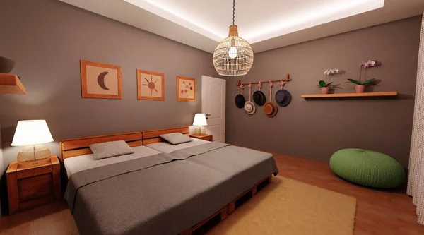 Realistic Render Bedroom Interior — Stock Photo, Image