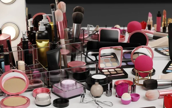 Realistic Render Cosmetics Collection Table — Stock Photo, Image