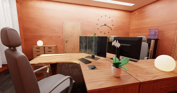 Realista Renderizado Interior Oficina — Foto de Stock