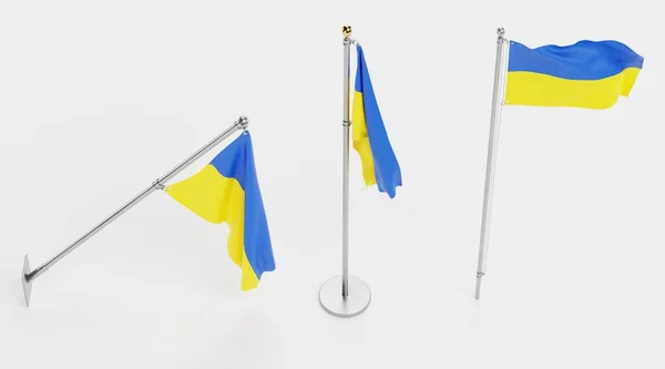 Realistisk Render Ukraina Flaggor — Stockfoto