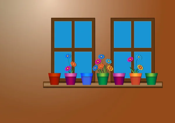 Fenster mit Blumen tun — Stockfoto