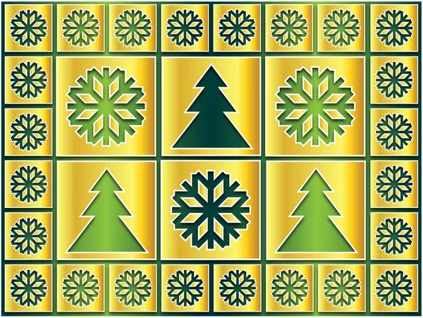 Goldene Schneeflocken und Bäume auf dem Grün — Stockfoto