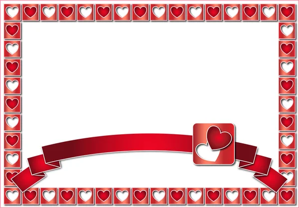 Valentine frame with red hearts and ribbon — Stock Photo, Image