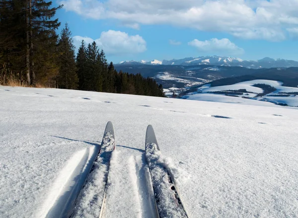 Sport Tło Cross Country Szczyty Narciarskie Górskim Krajobrazie — Zdjęcie stockowe