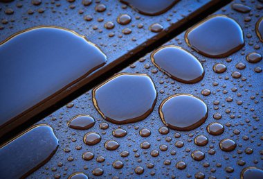 abstract background drops of rain water on a wooden table