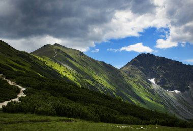 landscape background two peaks of peaks in high mountains