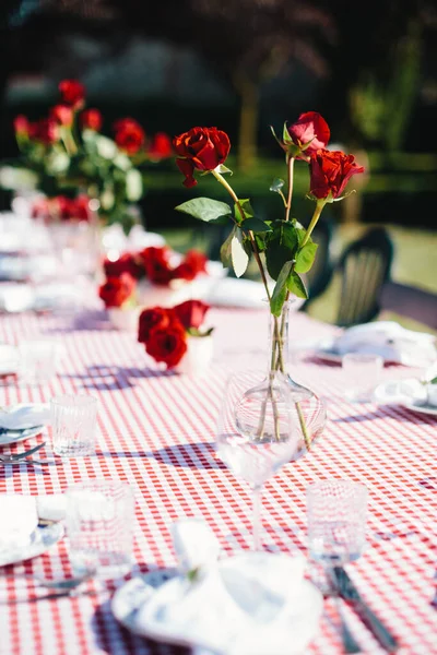Masa İtalyan şatosu ve üzüm bağlarına bakan İtalyan Tarım Turizminin yanındaki romantik bir akşam için hazırlandı..